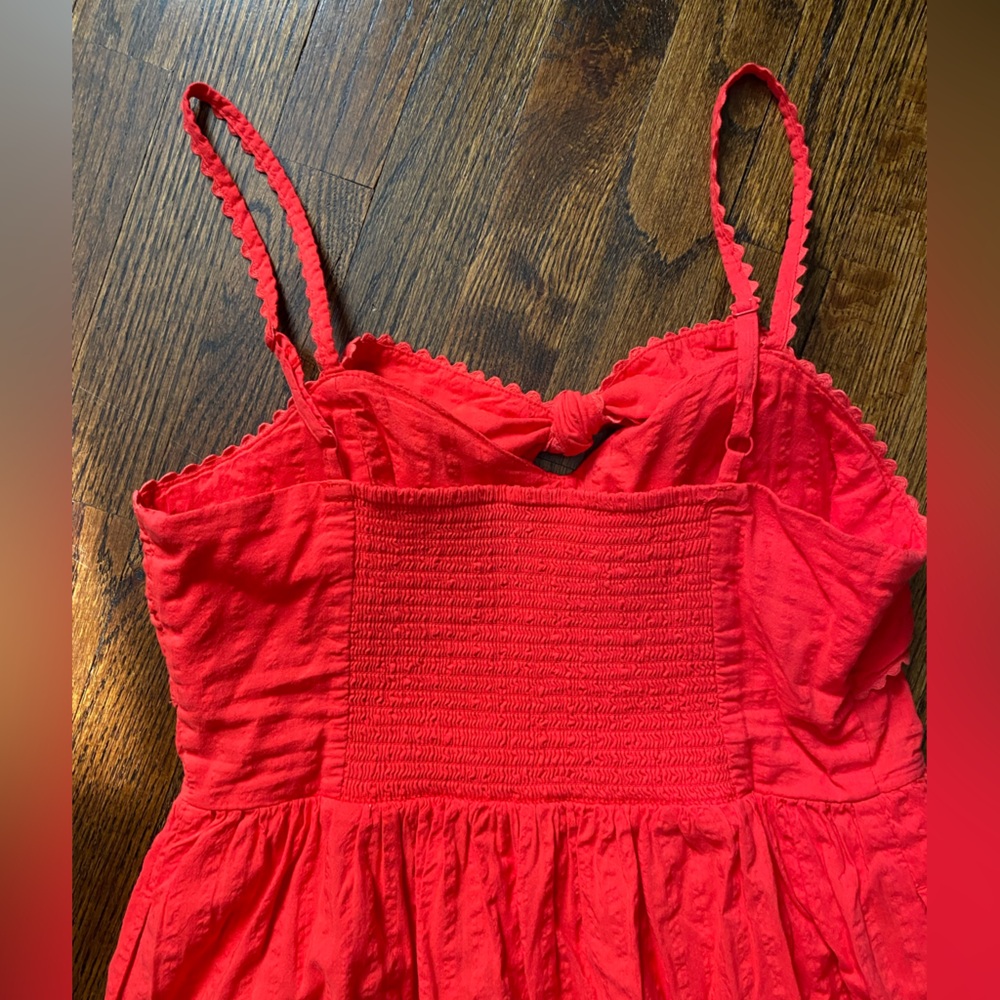 💃🏻tie front midi dress vibrant coral red adjustable straps cotton blend summer M - Picture 12 of 15